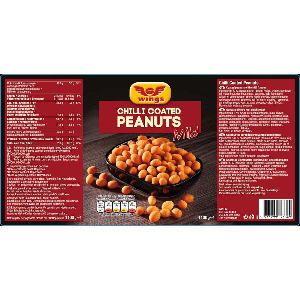 Wings Chilli Coated Peanuts, 1.1kg GOODS Costco UK