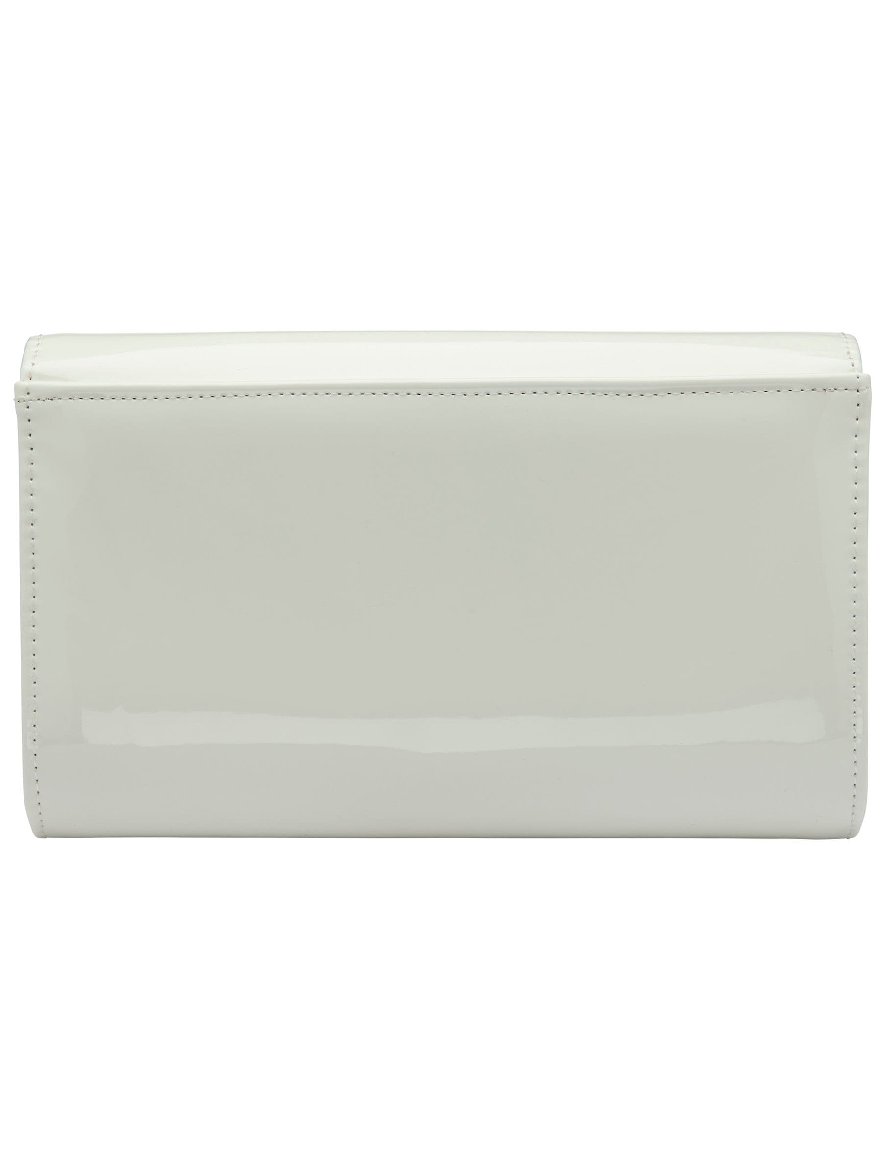 Ravel White Clutch Bag with patent finish and metal chain, imported from the UK