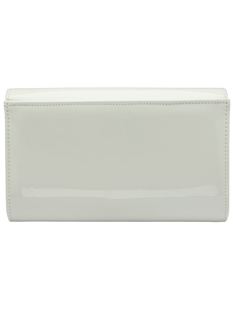 Ravel White Clutch Bag with patent finish and metal chain, imported from the UK