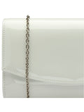 Ravel White Clutch Bag with patent finish and metal chain, imported from the UK