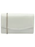 Ravel White Clutch Bag with patent finish and metal chain, imported from the UK
