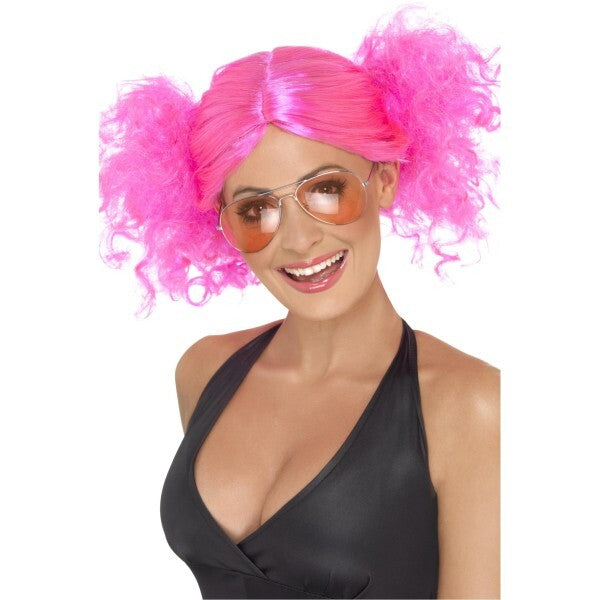 Smiffys 80s bunches wig in pink (British brand)