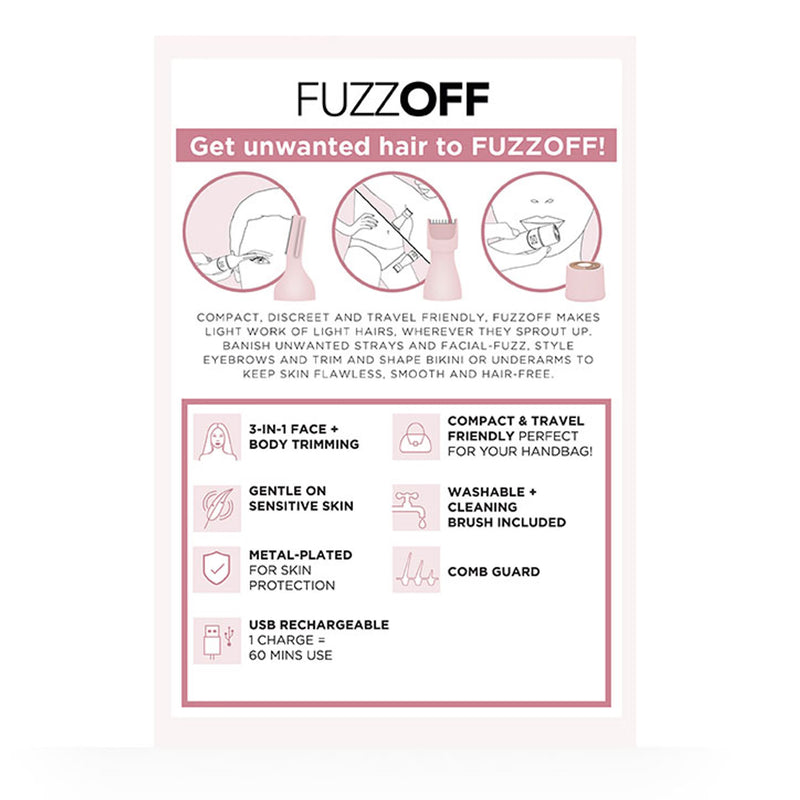 Magnitone FuzzOff 3-in-1 Rechargeable Precision Hair Trimmer - Pink
