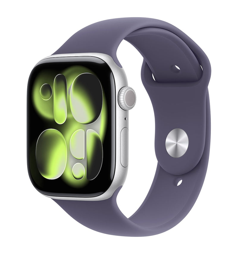 Apple Watch Series 1 smartwatch in silver aluminium with purple sport band, 46mm case, small/medium size - British product