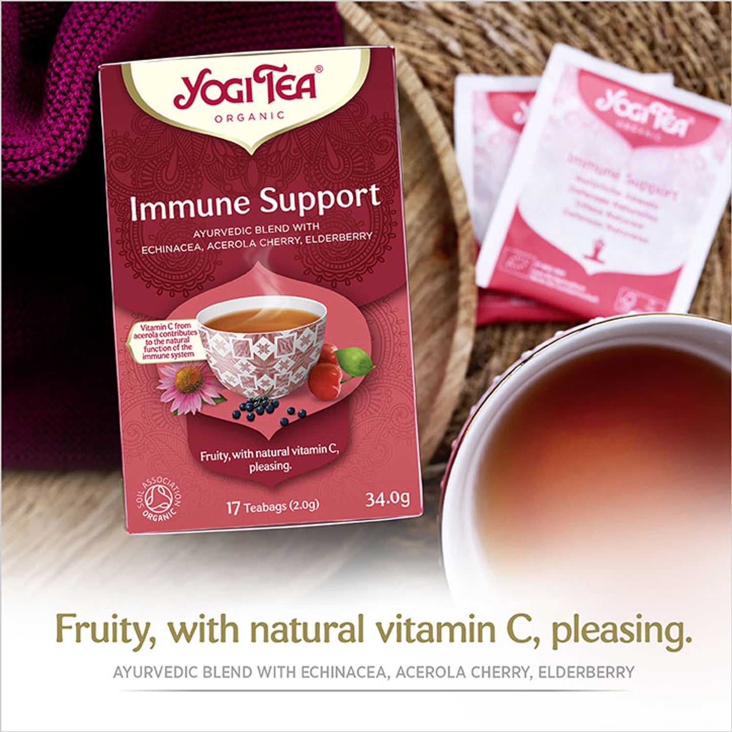 Organic Herbal Immune Support Tea with Echinacea and Acerola 17 Tea Bags