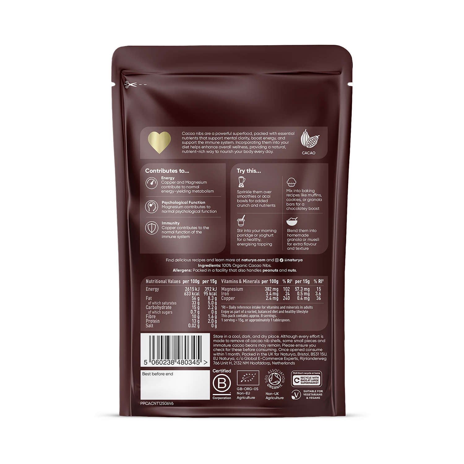 Organic Raw Cacao Nibs 125g
