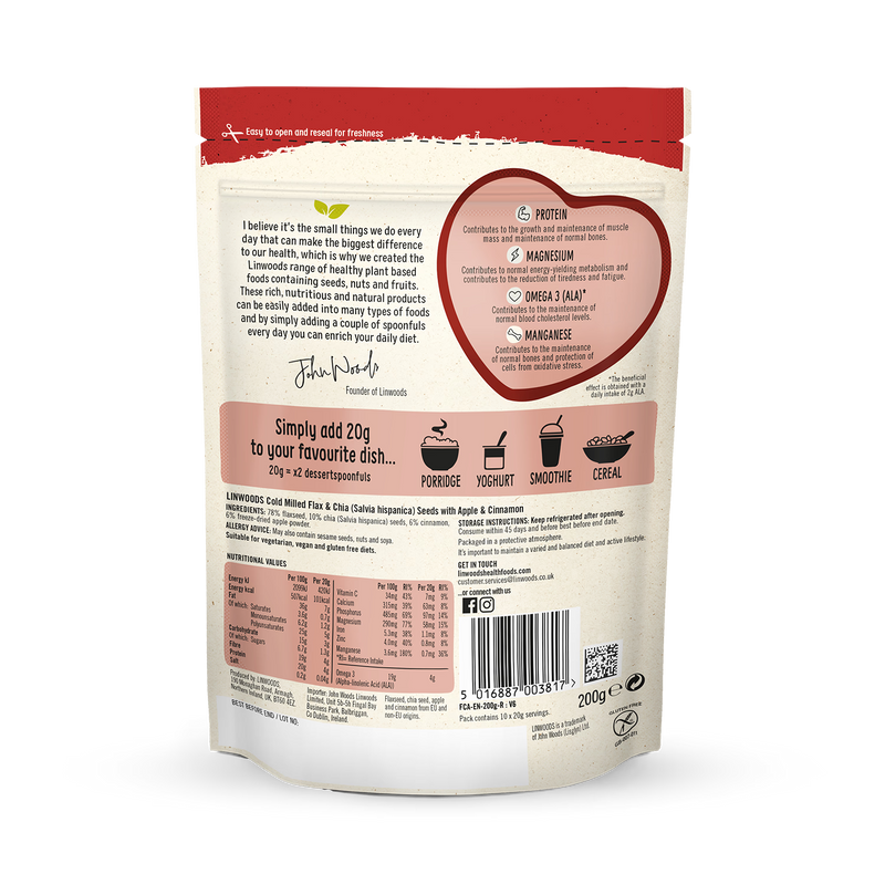 Linwoods Milled Flaxseed Chia Seed Apple Cinnamon 200g