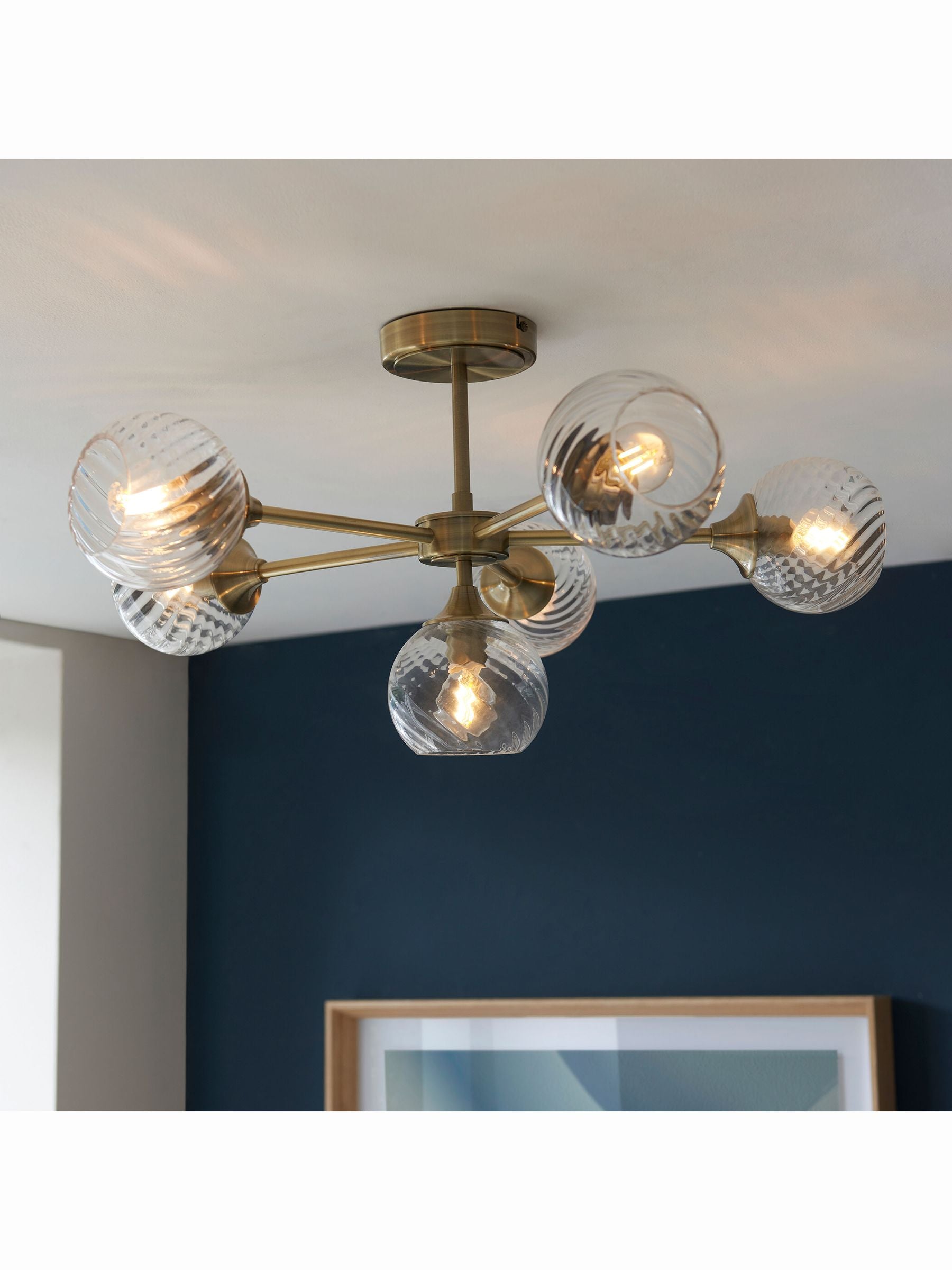 Gallery Home antique brass Lexi 6 bulb ceiling light, UK version