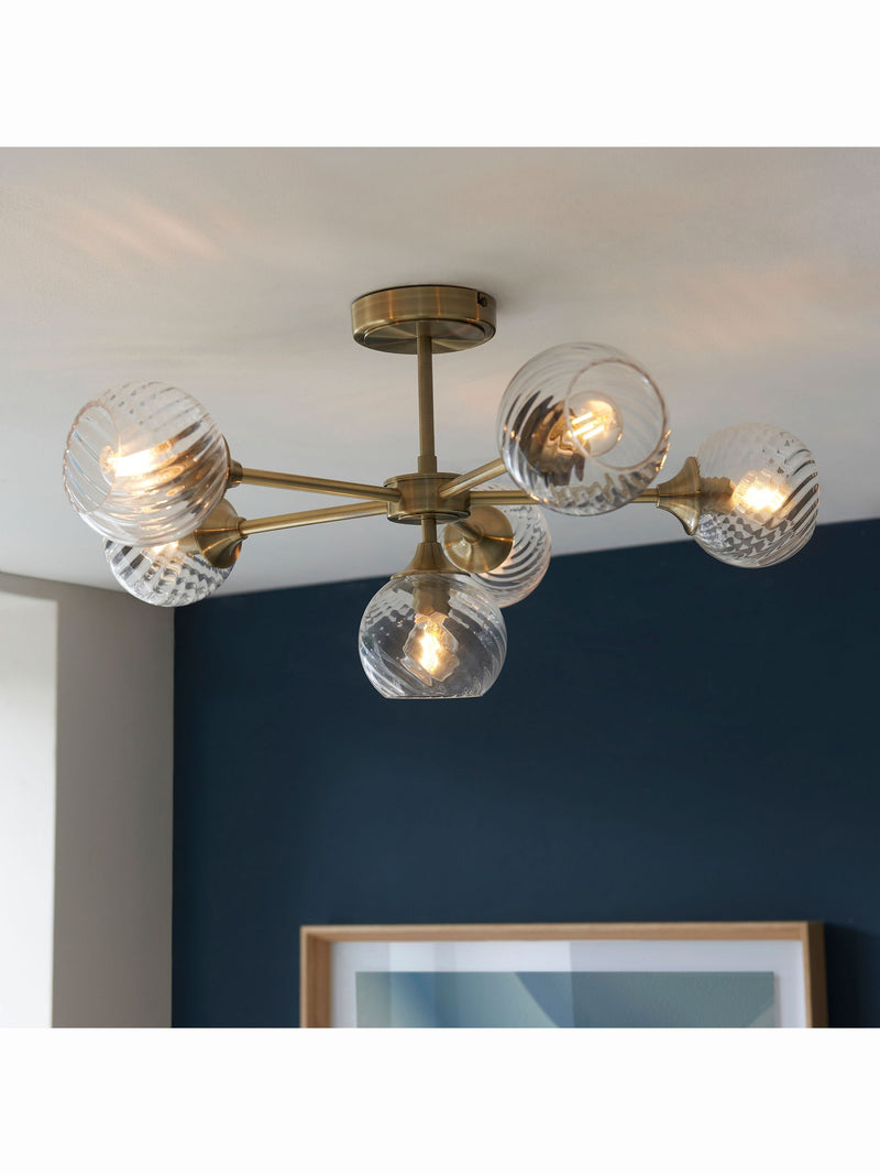 Gallery Home antique brass Lexi 6 bulb ceiling light, UK version