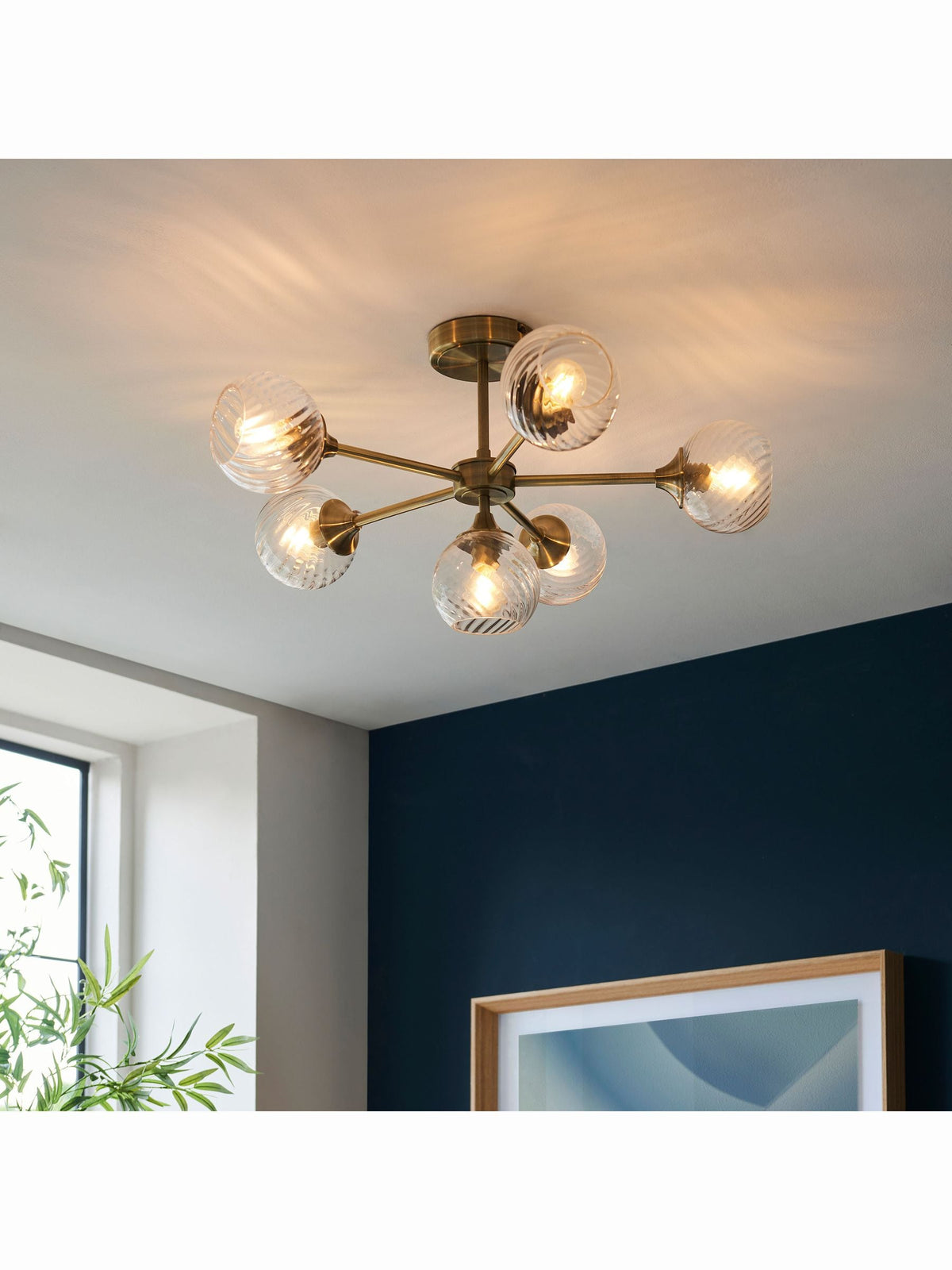 Gallery Home antique brass Lexi 6 bulb ceiling light, UK version