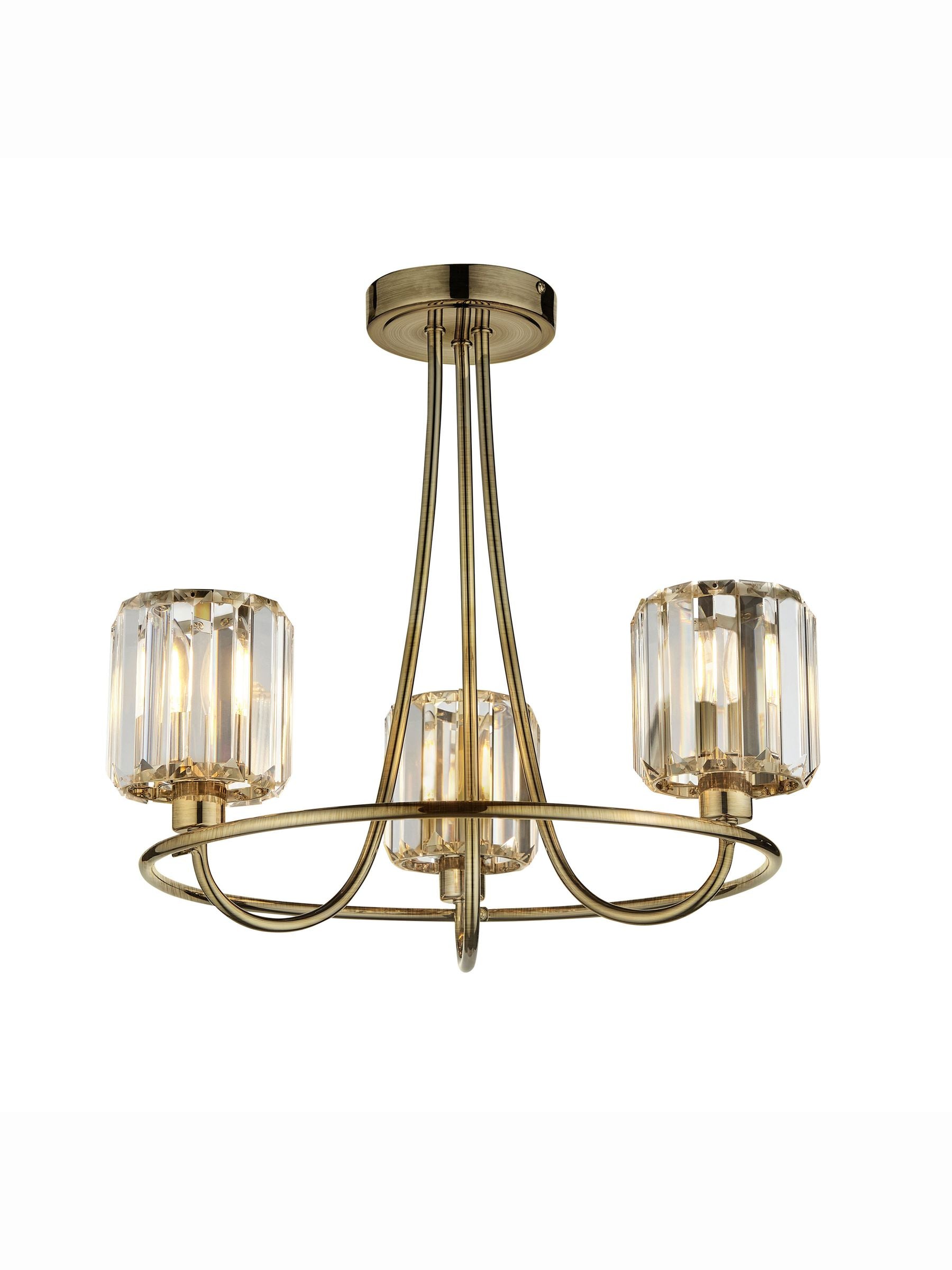 Gallery Home antique brass Hove 3 bulb ceiling light, UK version