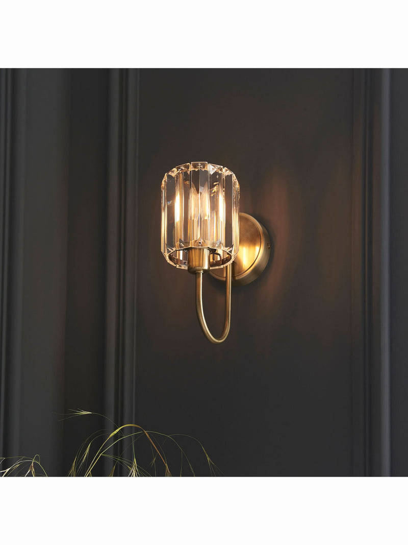 Gallery Home Hove wall light antique brass faceted glass, imported from the UK