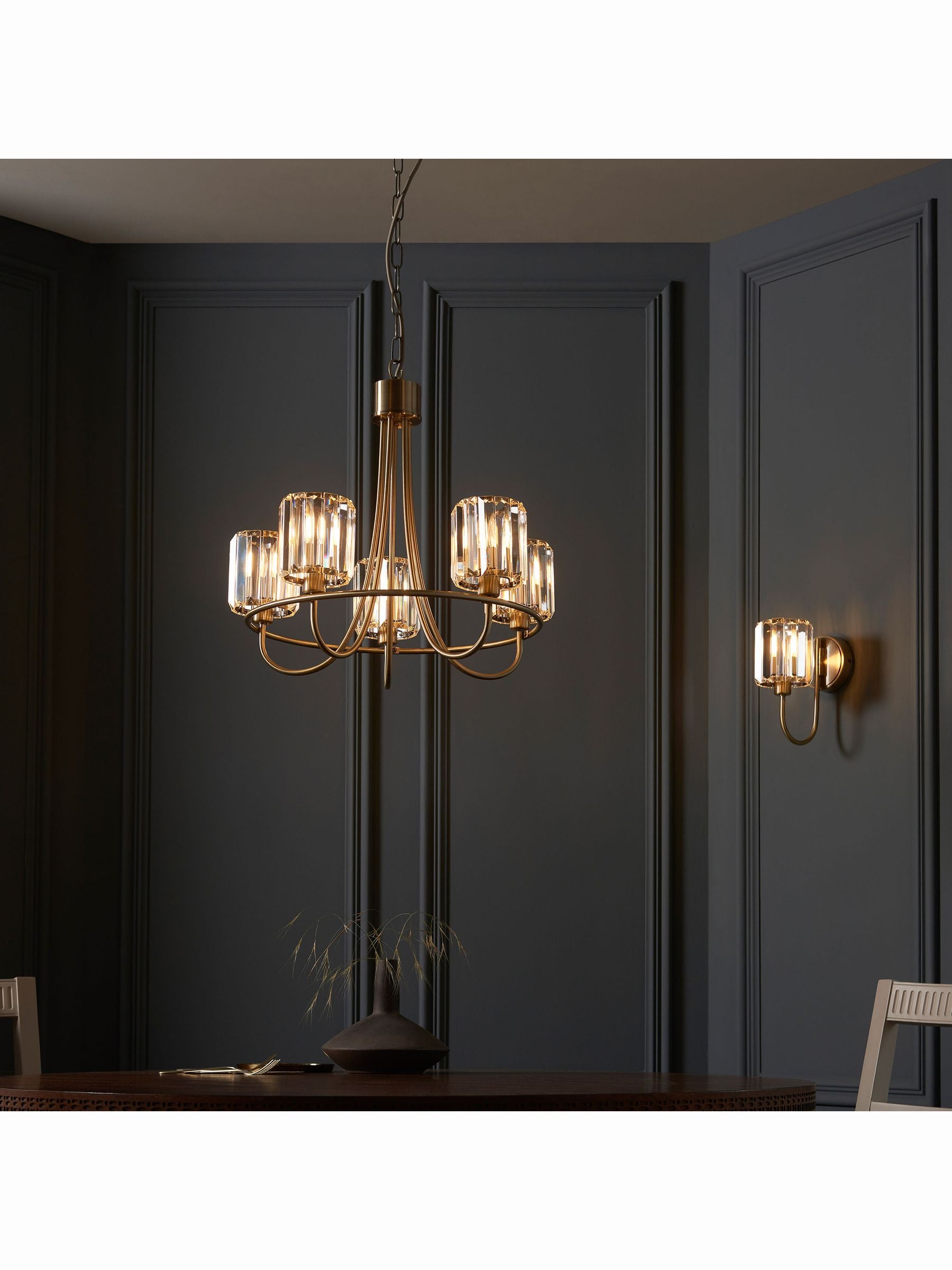 Gallery Home Hove wall light antique brass faceted glass, imported from the UK