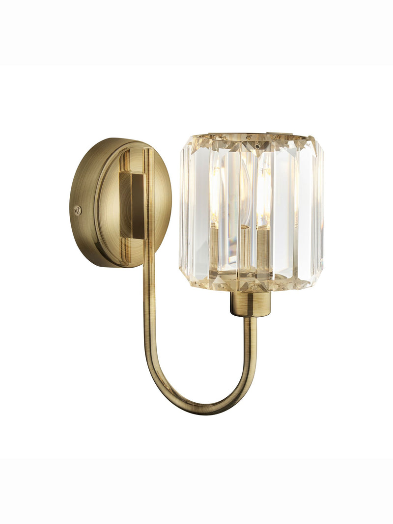 Gallery Home Hove wall light antique brass faceted glass, imported from the UK