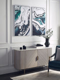 Set of 2 Blue and Silver Abstract Framed Canvas Wall Art