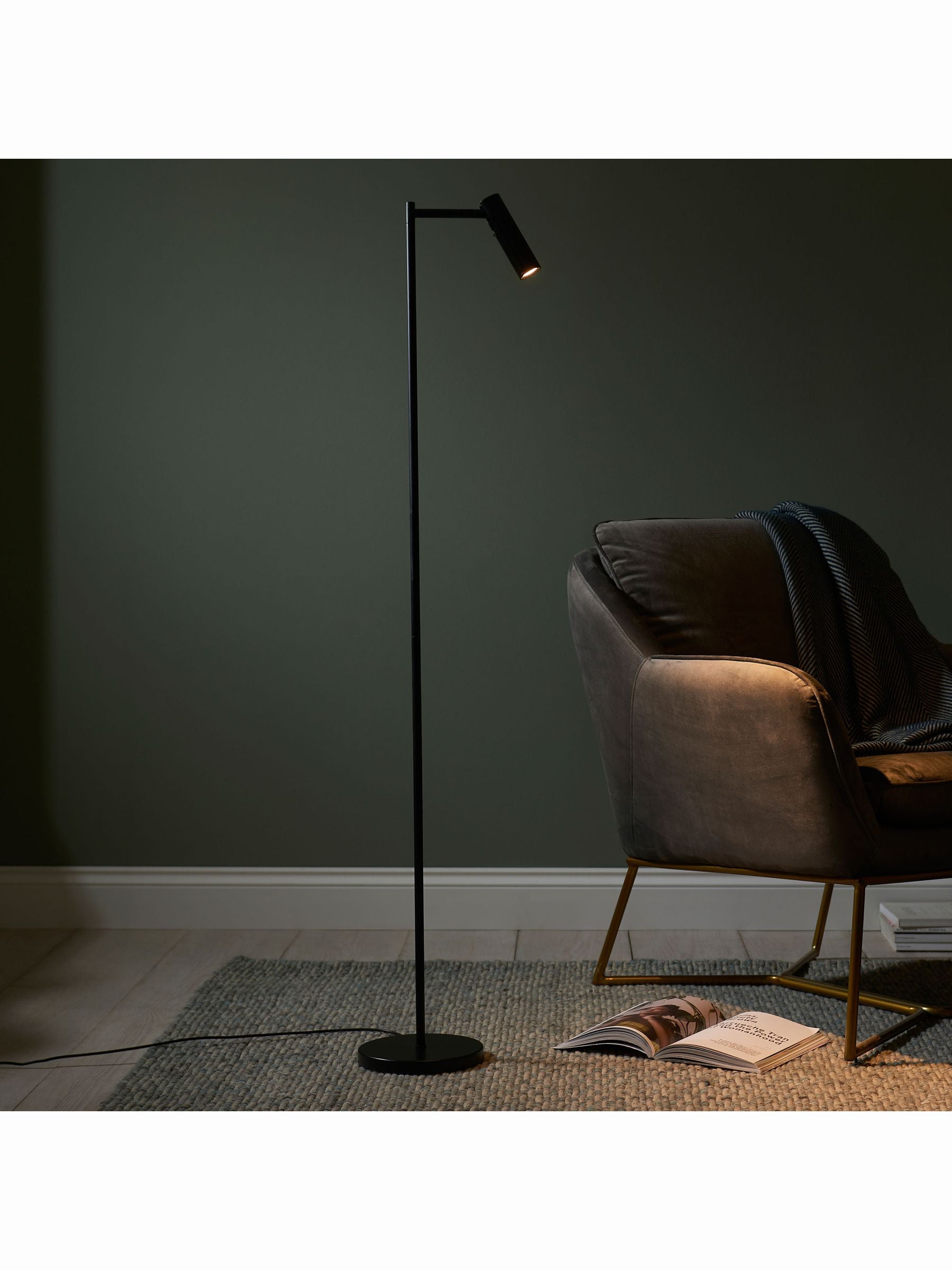 Gallery Home black reader floor lamp with adjustable head - British product