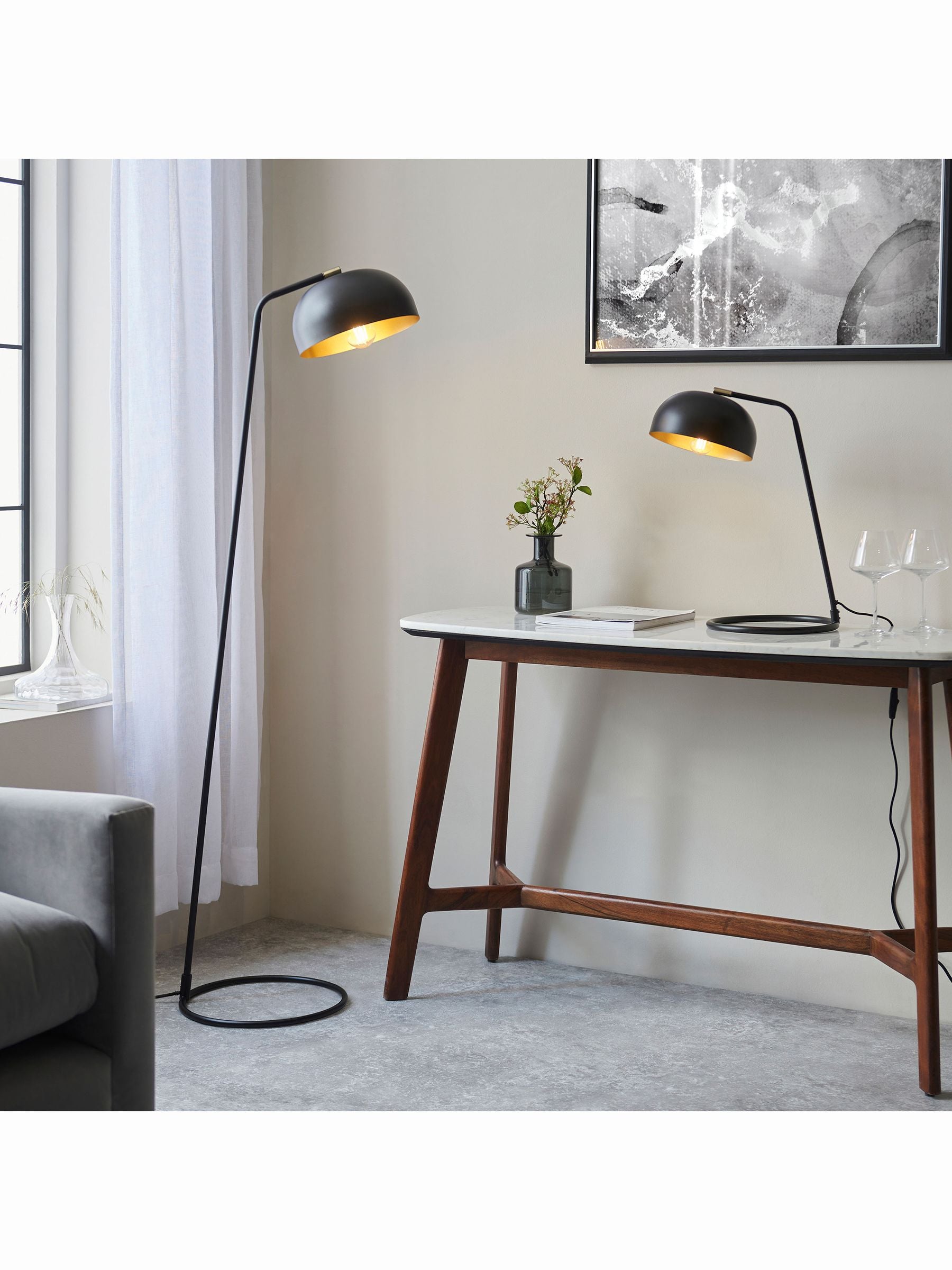 Gallery Home matt black and antique brass table lamp - British product