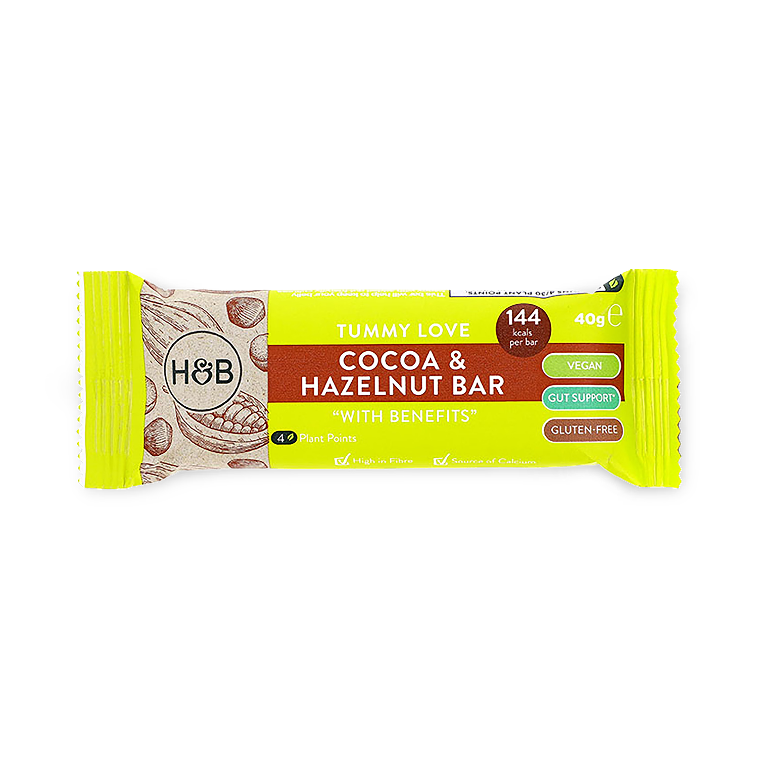 Holland Barrett Tummy Love Cocoa Hazelnut Bar with Benefits 40g
