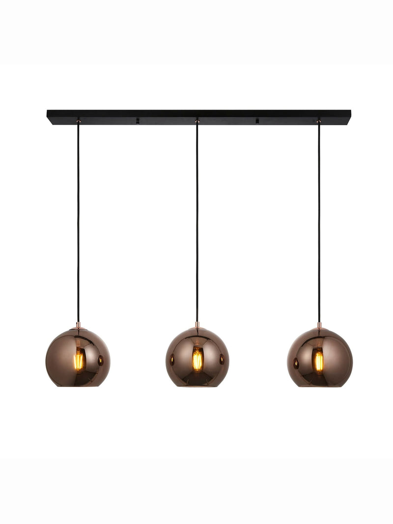 Gallery Home Copper Bali pendant light mirrored glass shades, imported from the UK