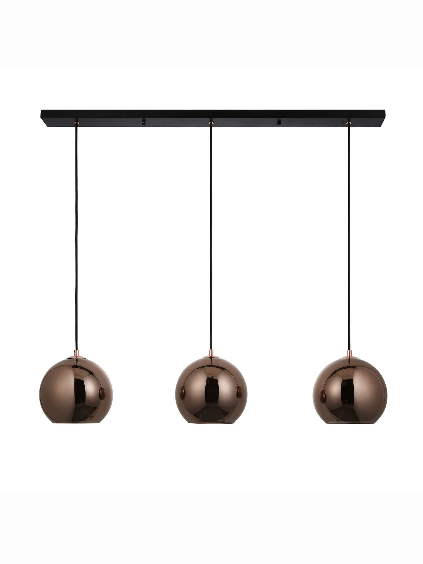 Gallery Home Copper Bali pendant light mirrored glass shades, imported from the UK