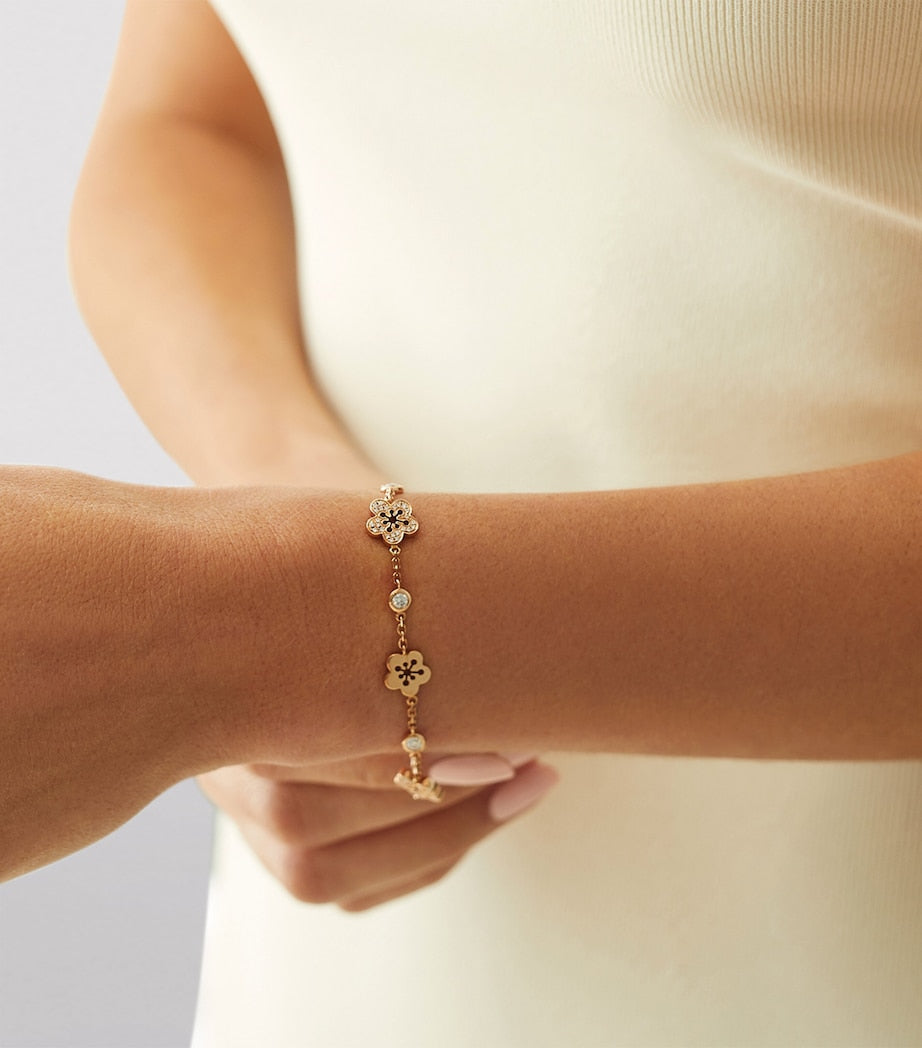 Boodles blossom bracelet rose gold diamonds 19cm, imported from the UK