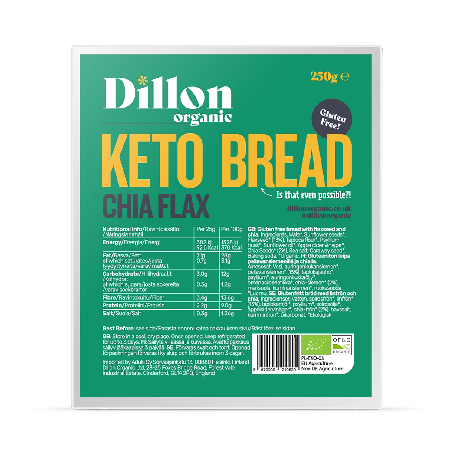 Dillon Organic Chia Flax Keto Bread 250g