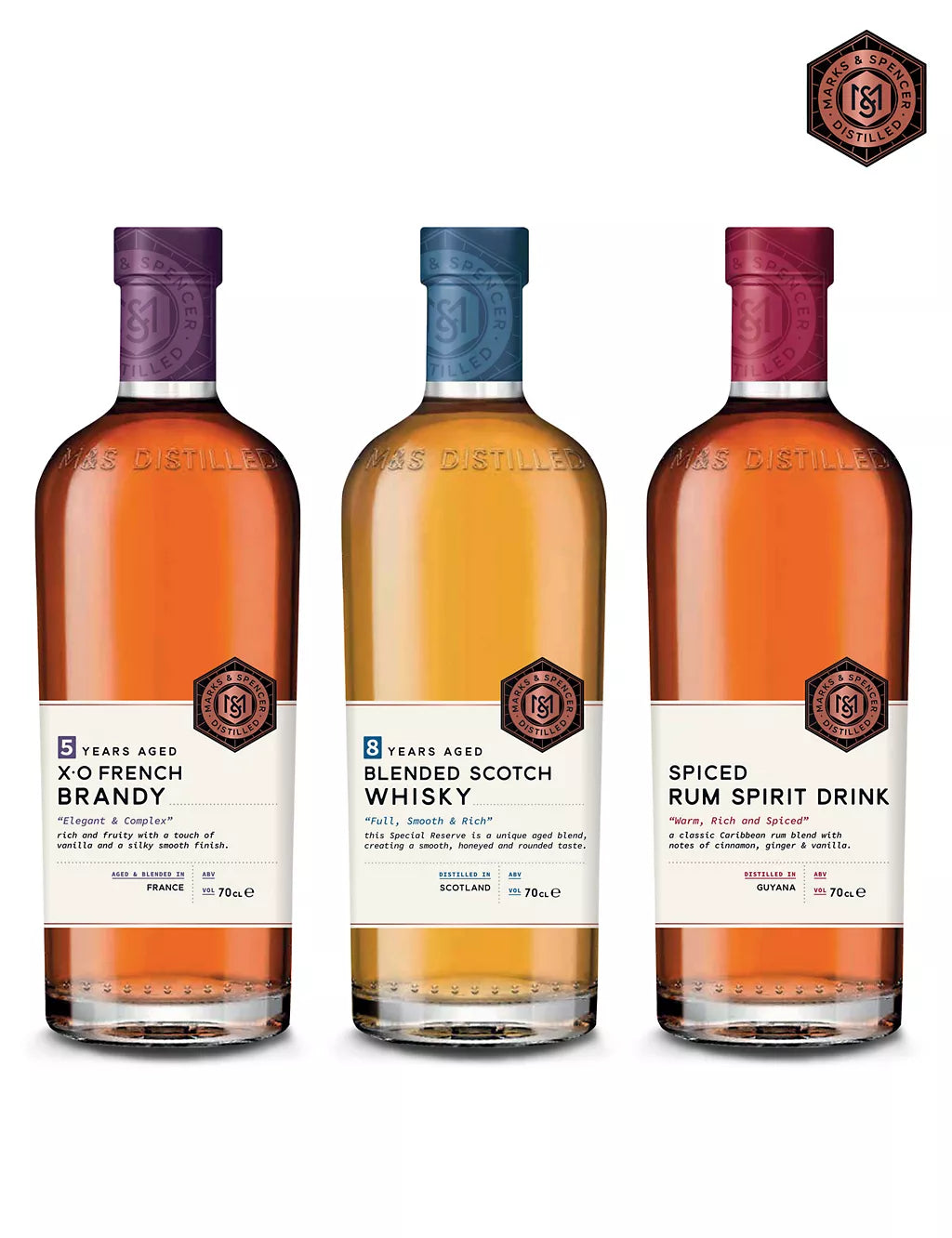 Distilled Whisky, Brandy & Rum Trio Liqueurs and Spirits M&S   