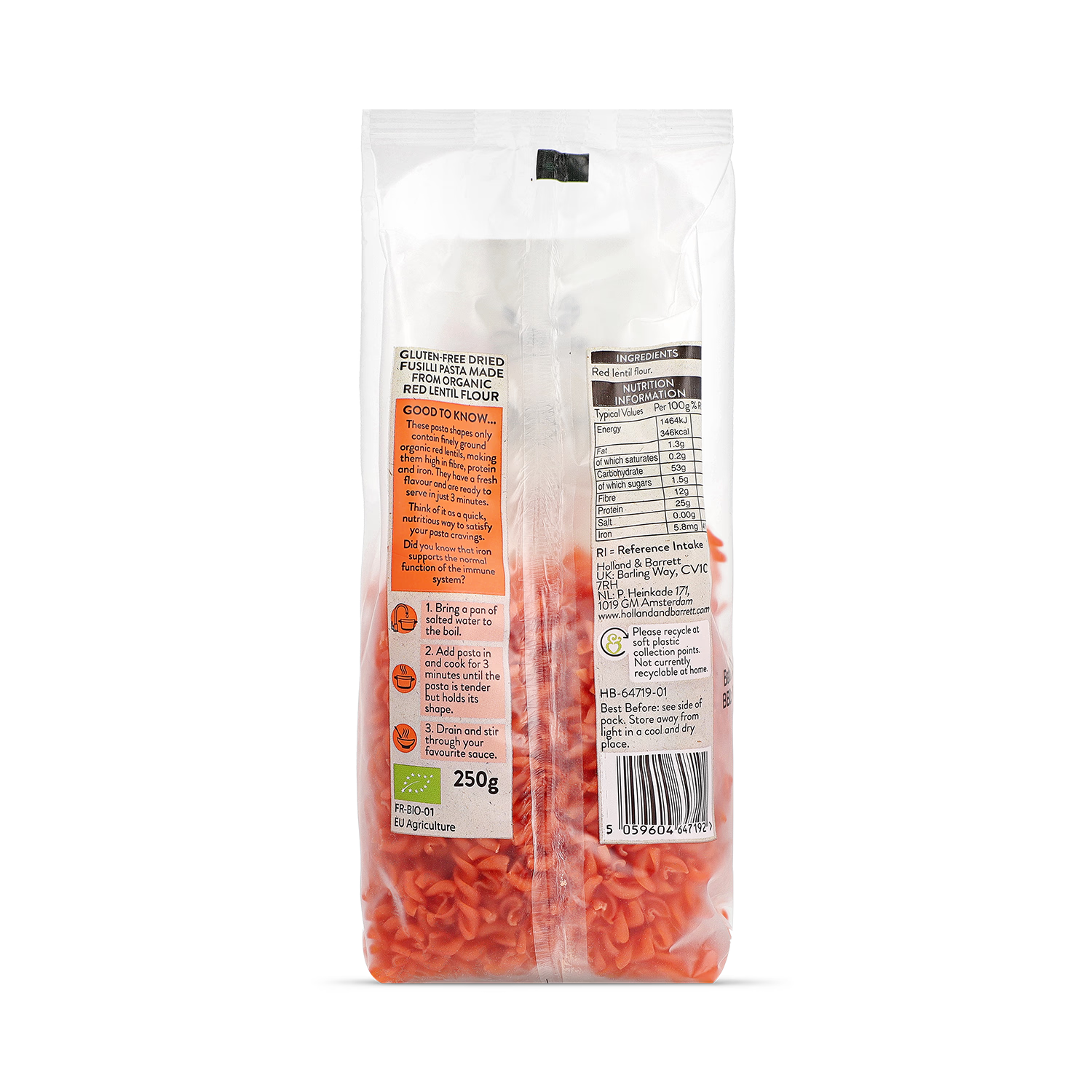 Holland Barrett Red Lentil Fusilli 250g