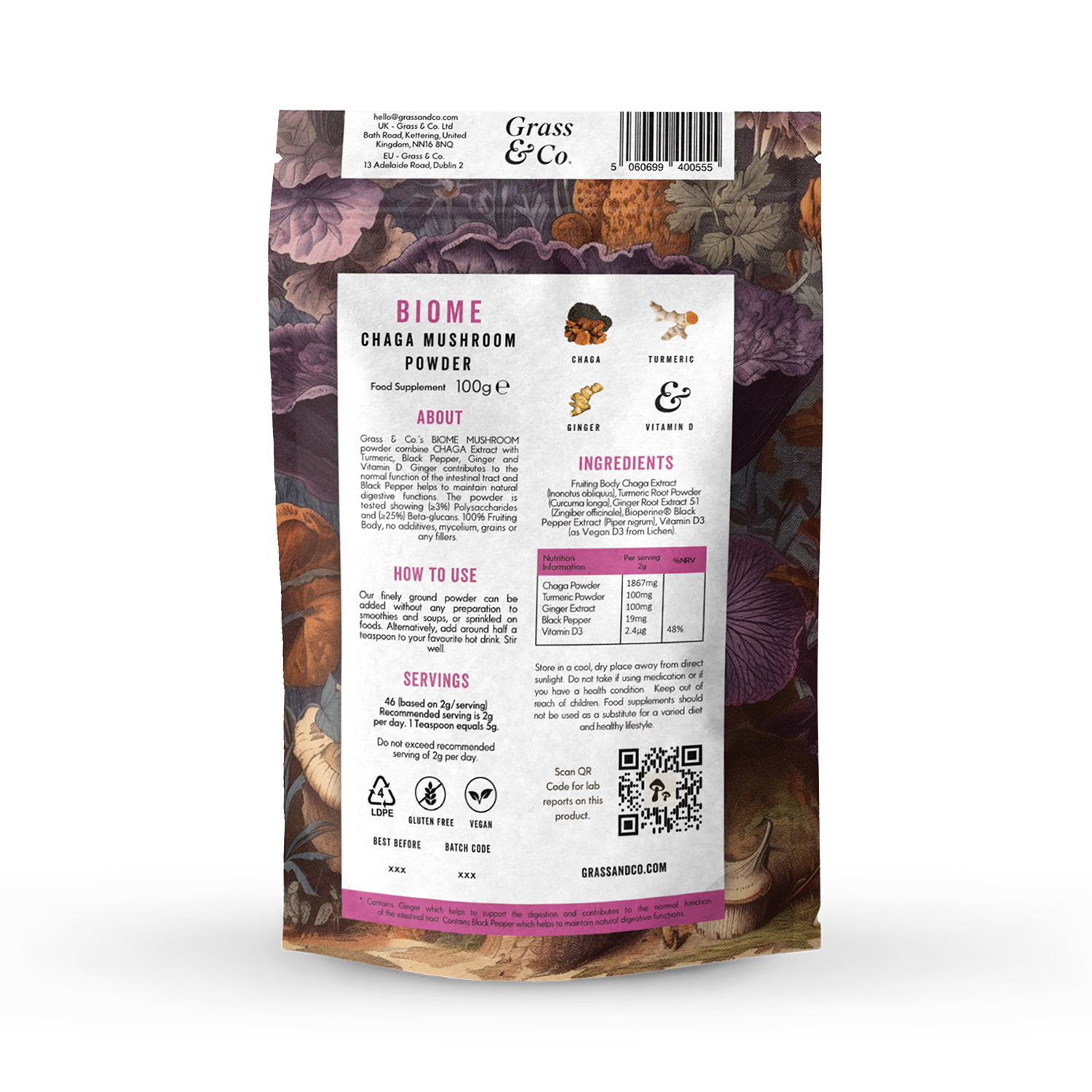 Chaga Mushroom Powder with Turmeric and Ginger 100g
