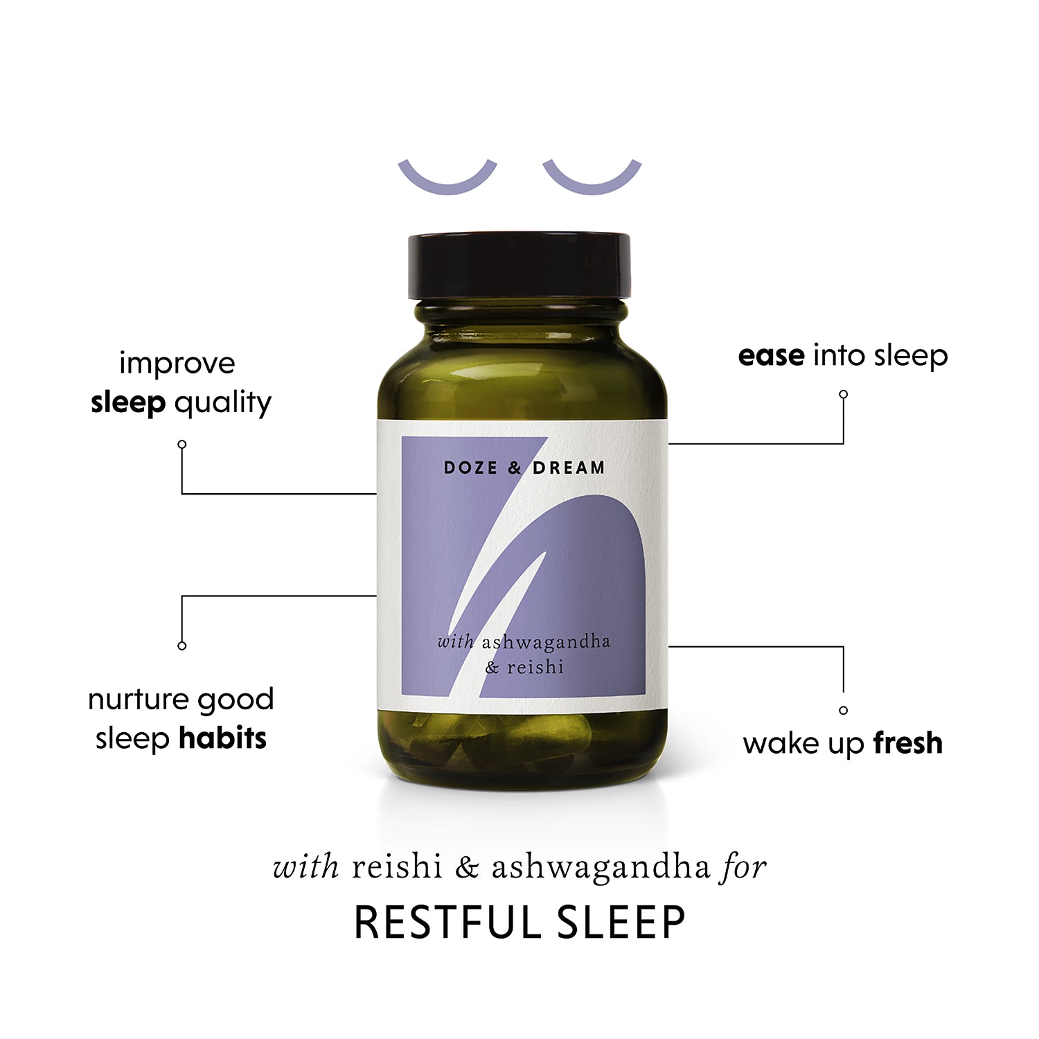 Restful Sleep Supplement with Reishi and Ashwagandha 60 Vegan Capsules