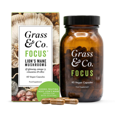 Holland & Barrett Lion's Mane Mushroom Focus Capsules with Ginseng & Omega-3 60 Vegan Capsules- Buy online at McGrocer