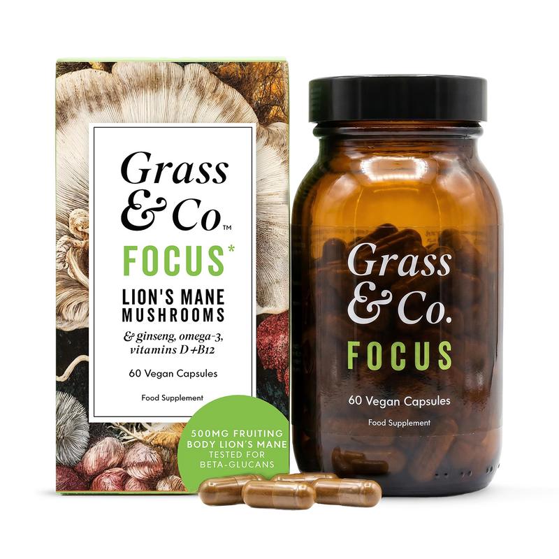 Lion's Mane Mushroom Focus Capsules with Ginseng & Omega-3 60 Vegan Capsules