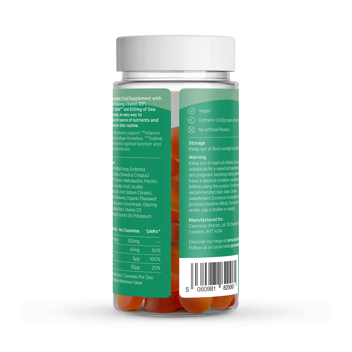 Cannaray Sea Moss Wellness 60 Apple Flavour Gummies 500mg