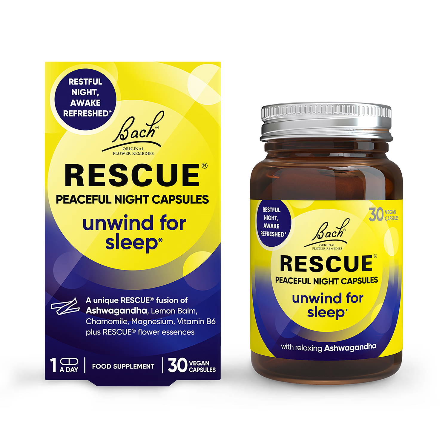 Sleep Support Capsules with Ashwagandha, Chamomile, Magnesium, and Vitamin B6, 30 Vegan Capsules