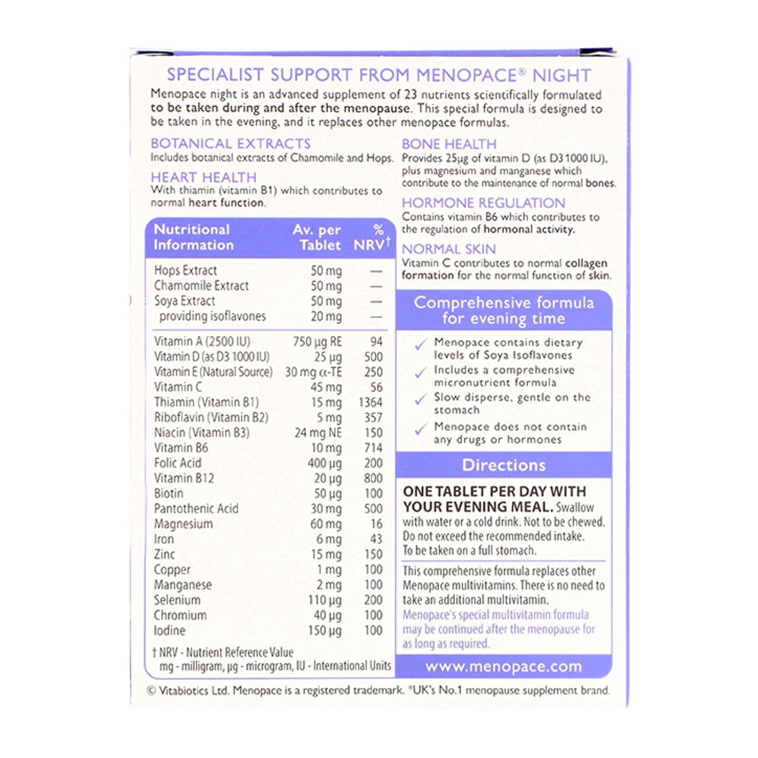 Nighttime Menopause Multivitamin with Chamomile & Hops 30 Tablets