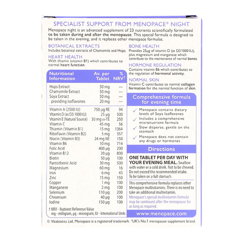 Nighttime Menopause Multivitamin with Chamomile & Hops 30 Tablets