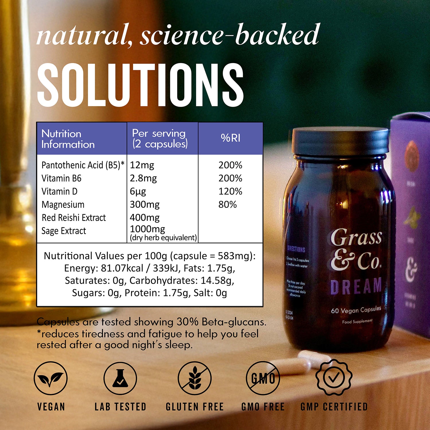 Reishi Mushroom Sleep Support with Magnesium and Sage 60 Vegan Capsules