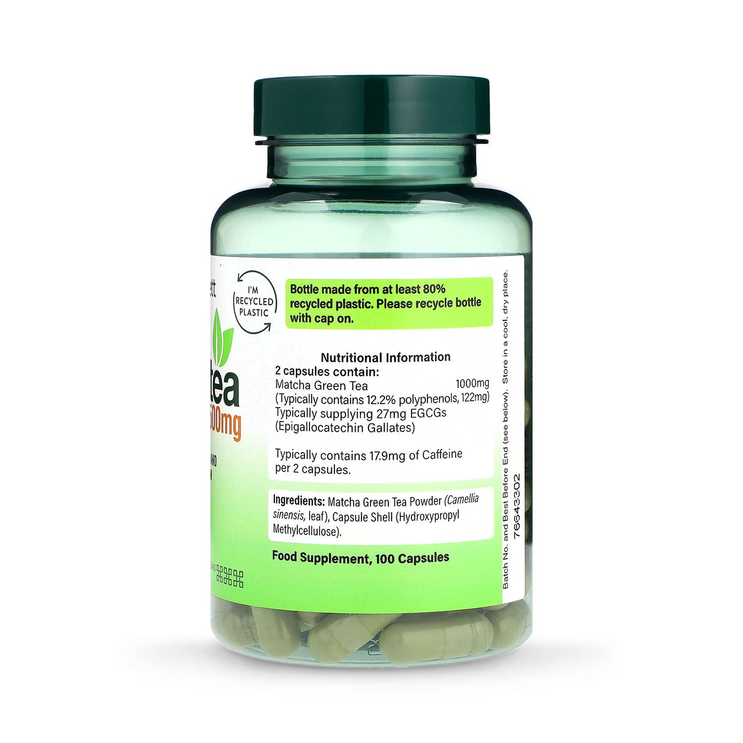 Holland Barrett Matcha Tea 500mg 100 Capsules