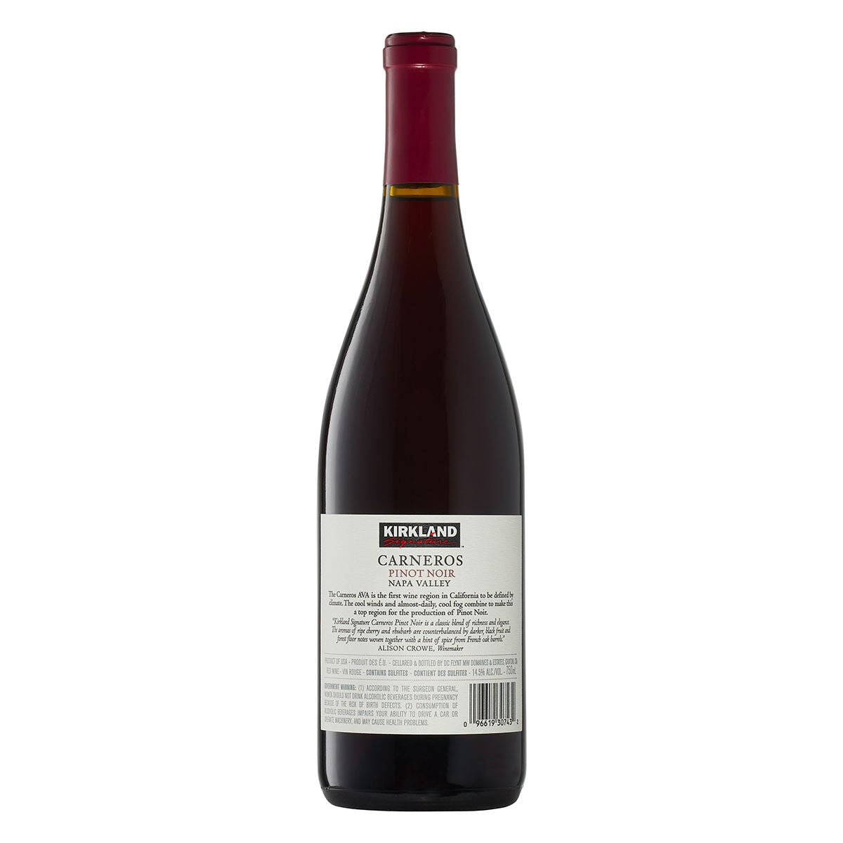 Kirkland Signature Carneros Pinot Noir 2019 red wine 75cl, UK version