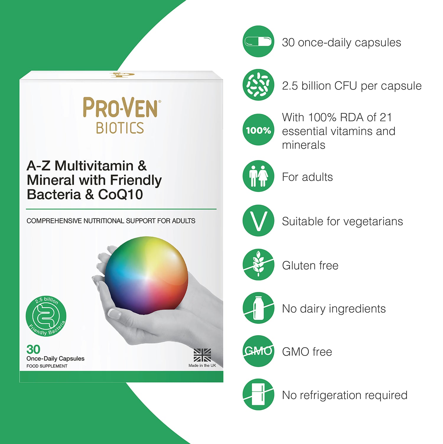 A-Z Multivitamin and Mineral with Probiotics and CoQ10 30 Capsules