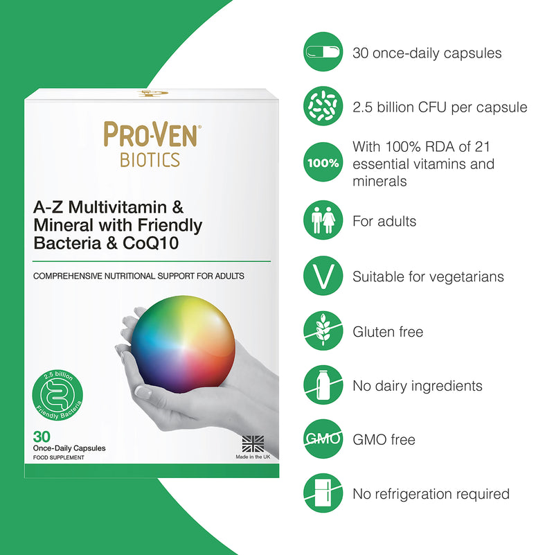 A-Z Multivitamin and Mineral with Probiotics and CoQ10 30 Capsules