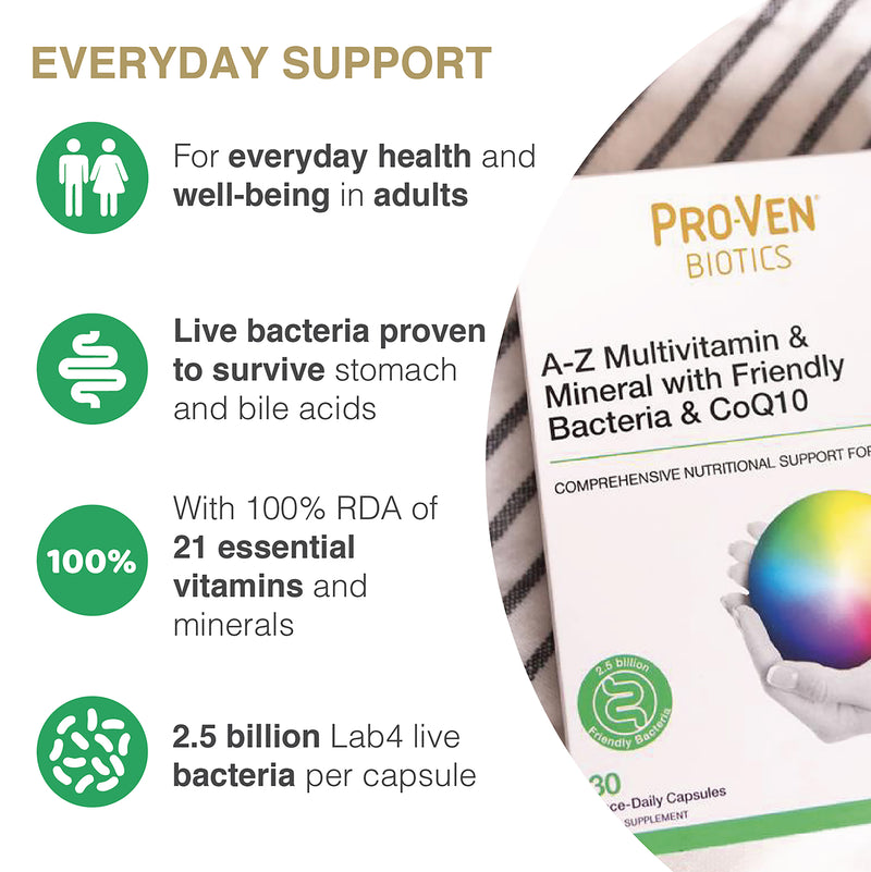 A-Z Multivitamin and Mineral with Probiotics and CoQ10 30 Capsules
