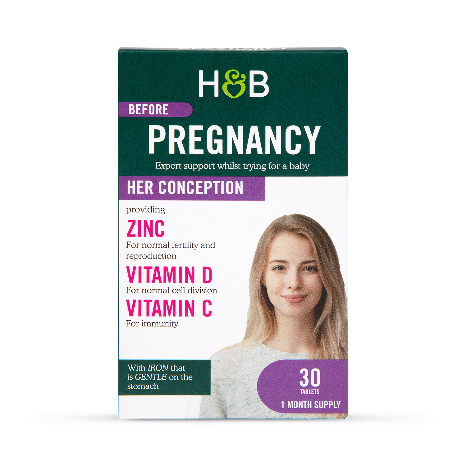 Conception Support Tablets for Women with Zinc, Vitamin D, C, and Iron – 30 Count