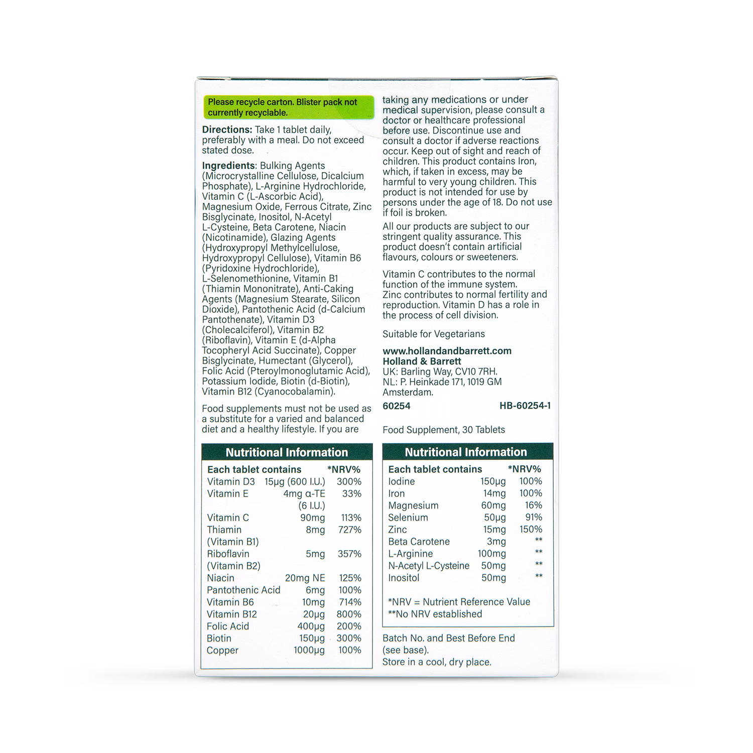 Conception Support Tablets for Women with Zinc, Vitamin D, C, and Iron – 30 Count