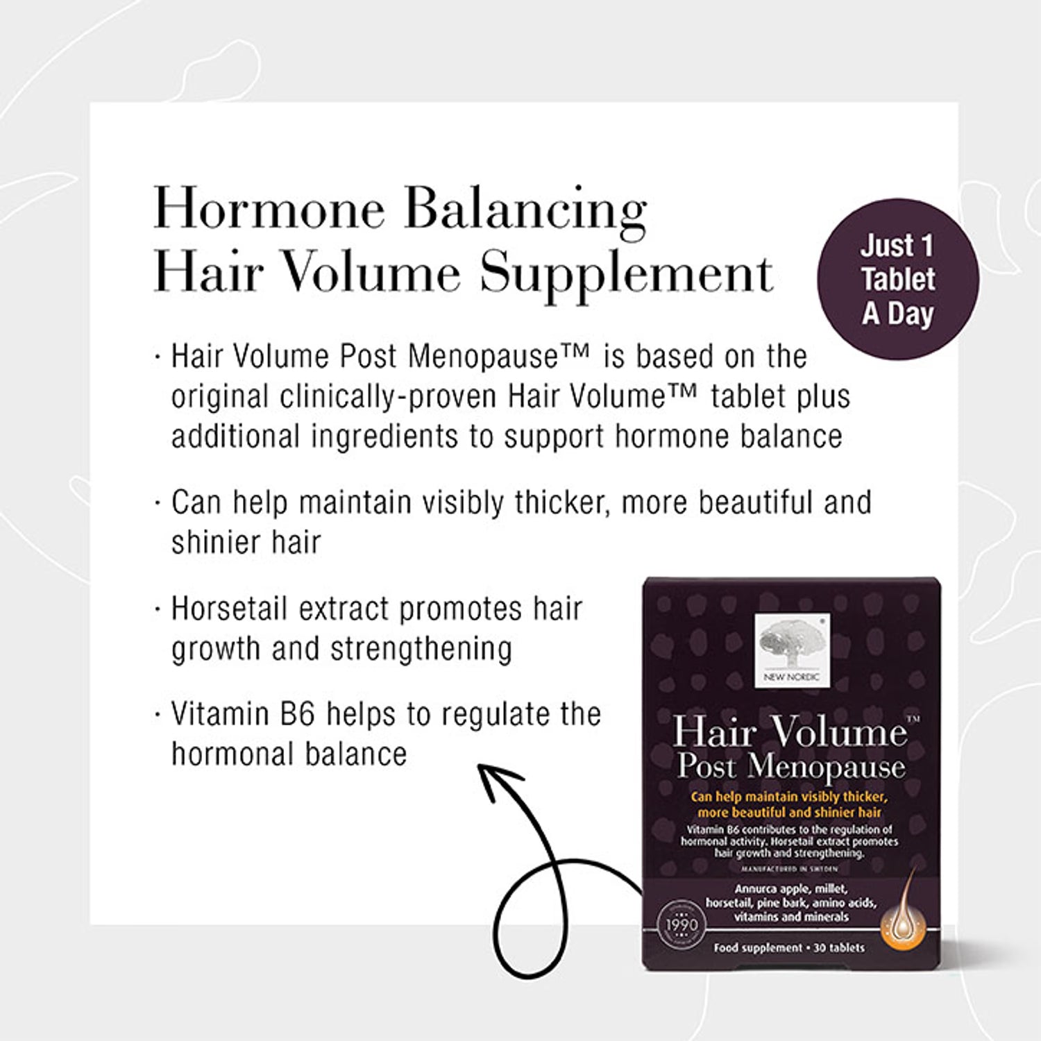 Hair Volume Post Menopause Support Tablets with Biotin and Zinc 30 Tablets