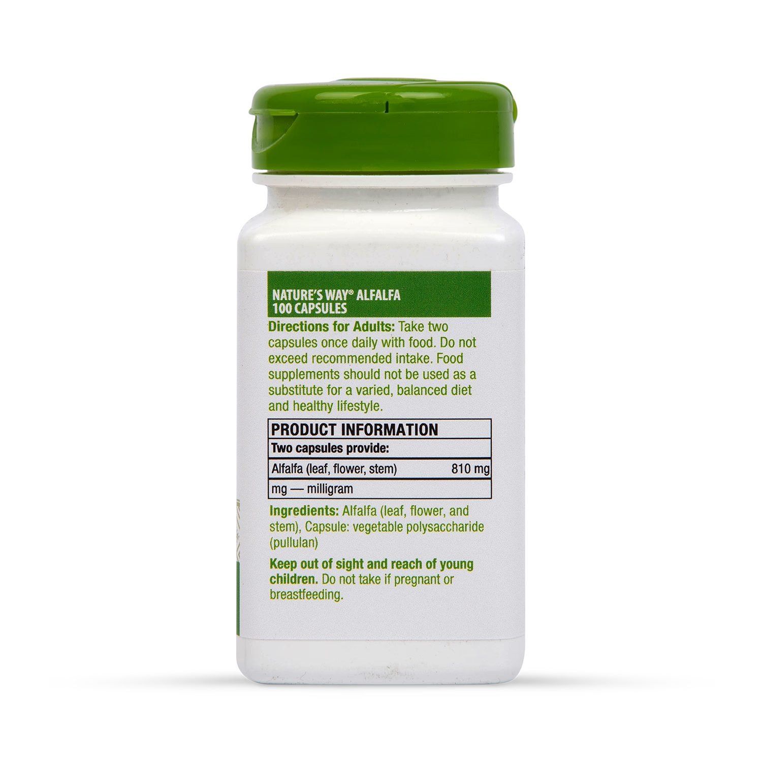 Alfalfa Leaf, Flower and Stem Dietary Supplement 100 Capsules