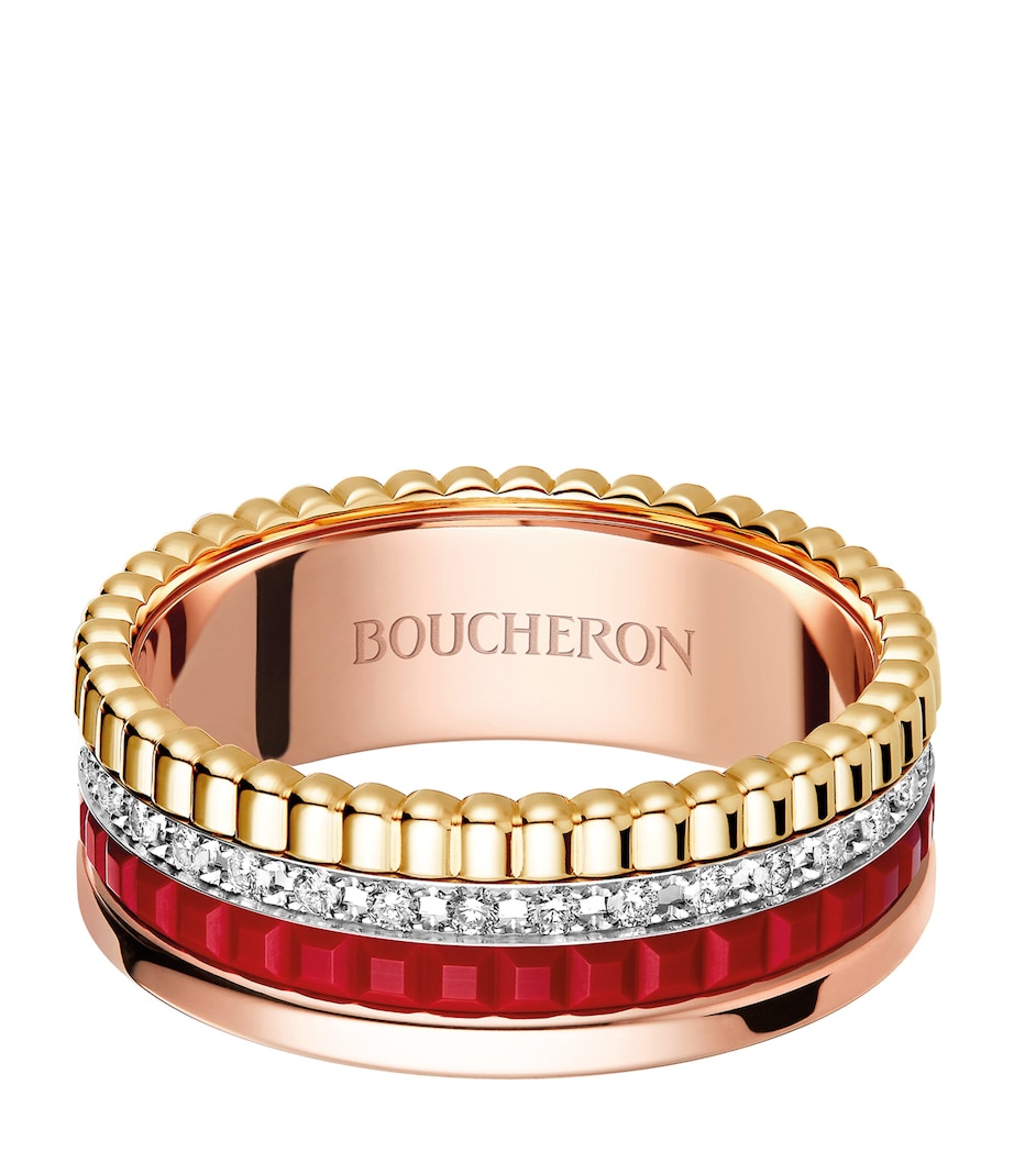 Boucheron mixed gold red ceramic ring - British product
