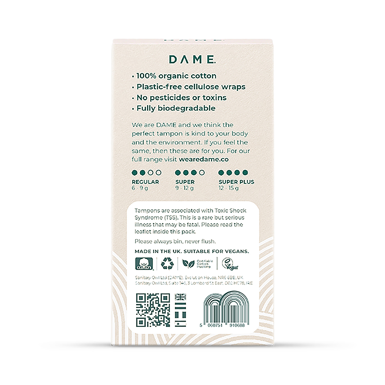 DAME Super Plus Cotton Tampons 16 Pack