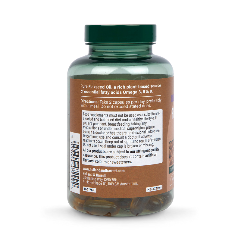 Holland Barrett Vegan High Strength Flaxseed Triple Omega 3-6-9 Oil 120 Capsules