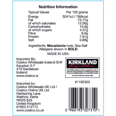 Kirkland Signature Tørrristede Macadamianøtter med havsalt 680g